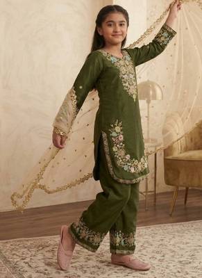 Mehendi gmy silk embroidery sequence work girls kids dress set 2