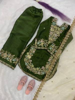 Mehendi gmy silk embroidery sequence work girls kids dress set 3