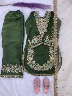 Mehendi gmy silk embroidery sequence work girls kids dress set 4