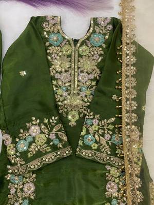 Mehendi gmy silk embroidery sequence work girls kids dress set 5