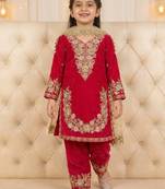 Pink gmy silk embroidery sequence work girls kids dress set