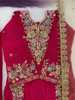 Pink gmy silk embroidery sequence work girls kids dress set 5