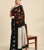 Black elegant printed silk cotton saree with blouse piece