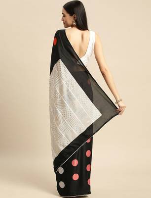Black elegant printed silk cotton saree with blouse piece 2