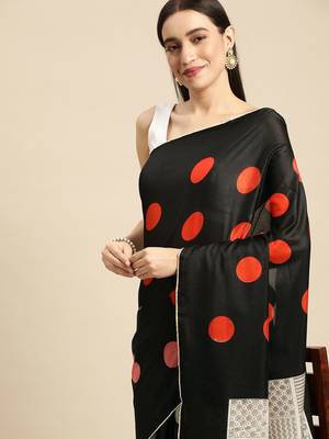 Black elegant printed silk cotton saree with blouse piece 3