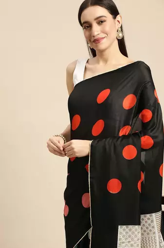 Black elegant printed silk cotton saree with blouse piece