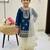 Blue fendi silk embroidery cording sequence work for girls kids dress set