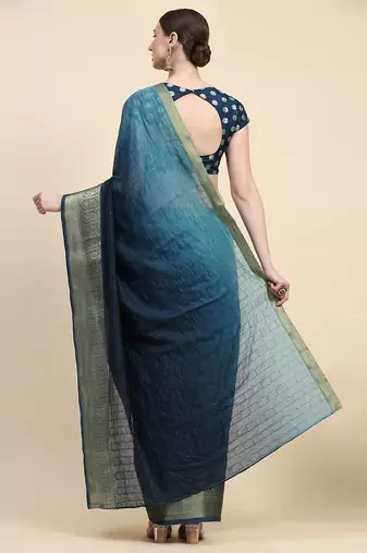 Blue elegant zari woven linen saree with blouse piece