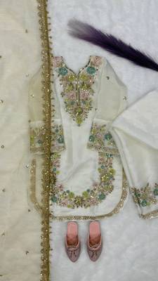 White gmy silk embroidery sequence work girls kids dress set 4