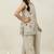 Cream cosmos silk embroidery sequence work for girls kids dress set