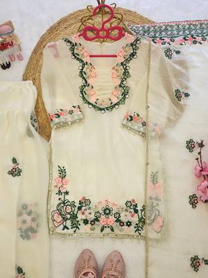 White fendi silk rich embroidery with elegant sequence work for girls kids dress set 5
