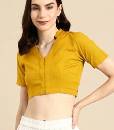 Yellow cotton hand embroidered non padded blouse