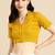 Yellow cotton hand embroidered non padded blouse
