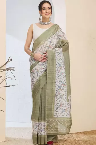 Olive checked design silk blend ready to wear saree