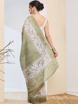 Olive checked design silk blend ready to wear saree 2