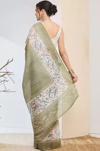Olive checked design silk blend ready to wear saree
