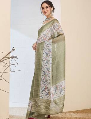 Olive checked design silk blend ready to wear saree 3