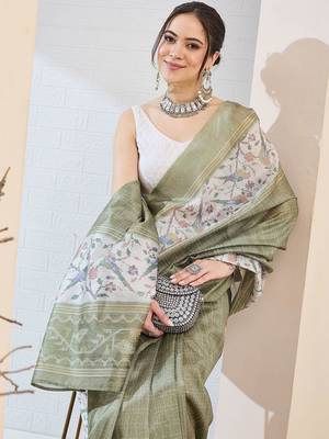 Olive checked design silk blend ready to wear saree 4