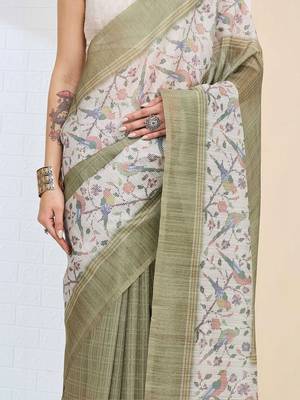 Olive checked design silk blend ready to wear saree 5