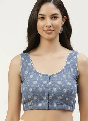 Blue cotton embroidered non padded blouse 2