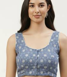 Blue cotton embroidered non padded blouse