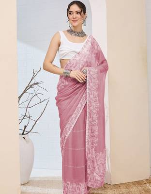 floral zari printed  chiffon ready to wear saree 1