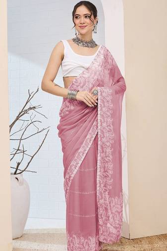 floral zari printed  chiffon ready to wear saree