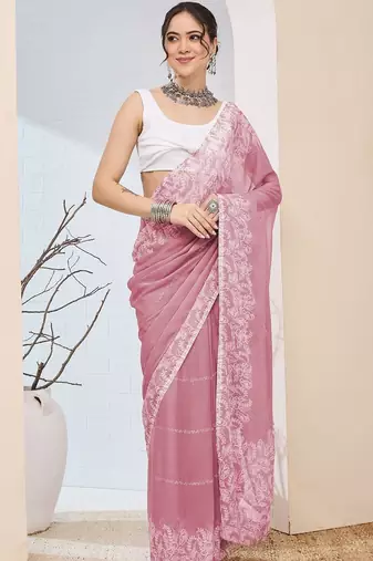 floral zari printed  chiffon ready to wear saree