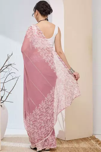 floral zari printed  chiffon ready to wear saree
