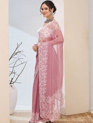floral zari printed  chiffon ready to wear saree 3