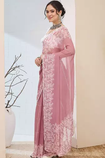 floral zari printed  chiffon ready to wear saree