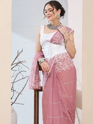 floral zari printed  chiffon ready to wear saree 4