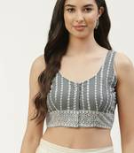 Grey cotton embroidered non padded blouse