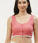 Pink cotton solid with lace trim non padded blouse