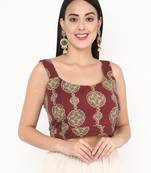 Maroon cotton ajrak printed non padded blouse