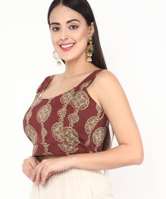 Maroon cotton ajrak printed non padded blouse 2