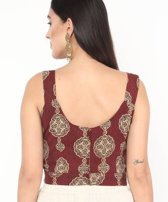 Maroon cotton ajrak printed non padded blouse 3