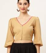 Beige cotton solid non padded blouse