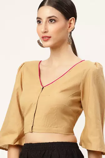 Beige cotton solid non padded blouse