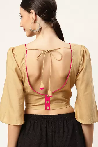 Beige cotton solid non padded blouse