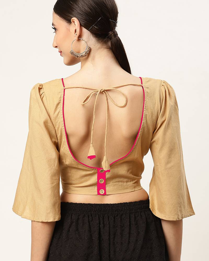 Beige cotton solid non padded blouse