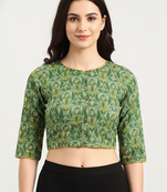 Green cotton sanganeri printed non padded blouse