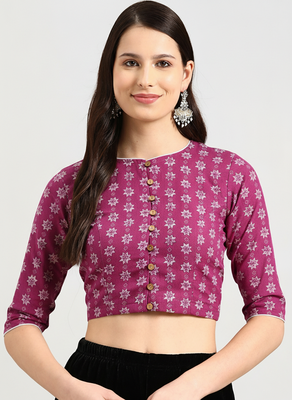 Pink cotton sanganeri printed non padded blouse 1