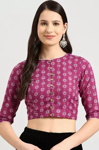 Pink cotton sanganeri printed non padded blouse