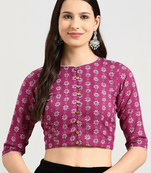 Pink cotton sanganeri printed non padded blouse