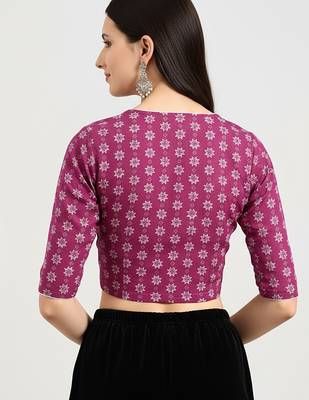 Pink cotton sanganeri printed non padded blouse 2