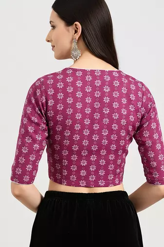 Pink cotton sanganeri printed non padded blouse