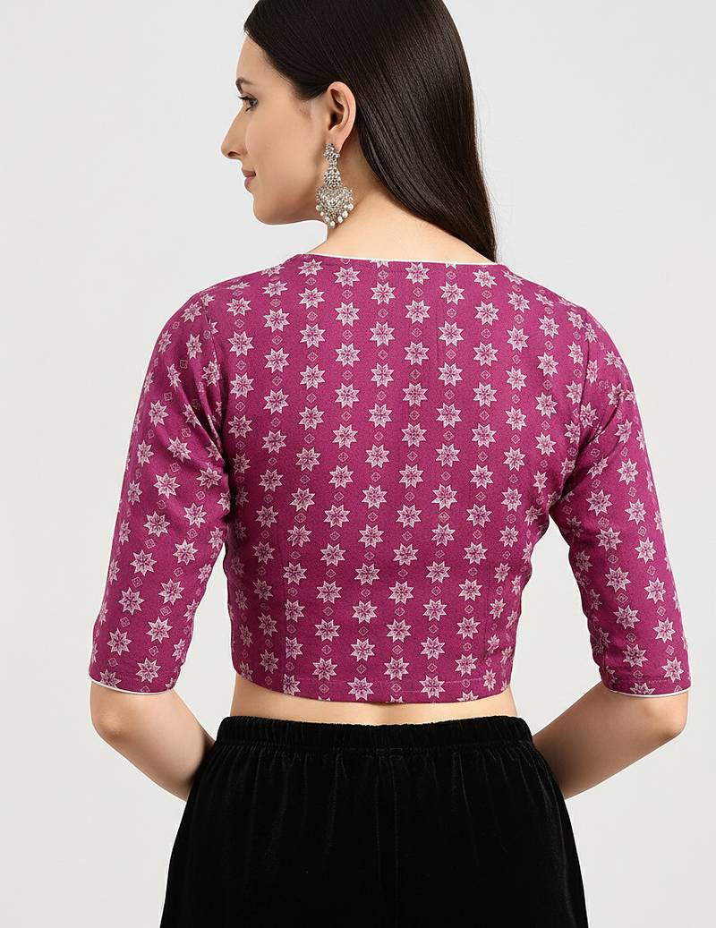 Pink cotton sanganeri printed non padded blouse