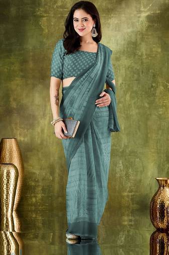 floral zari printed  chiffon ready to wear saree