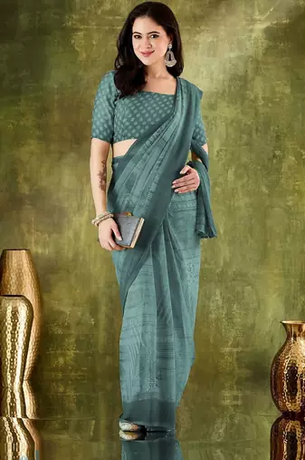 floral zari printed  chiffon ready to wear saree